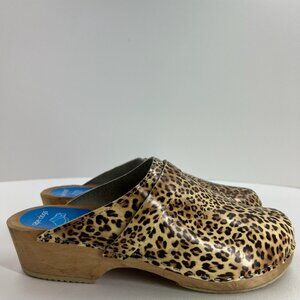 Cape Clogs Torpatoffeln Swedish Wooden Mules Size EU 39 US 8- 8.5 Leopard Print